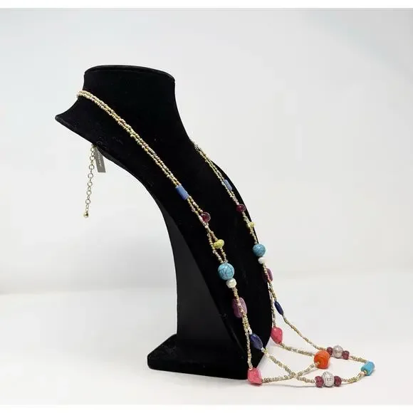 Chicos Necklace Double Strand Layered Multicolor Beaded Long New - Picture 4 of 8